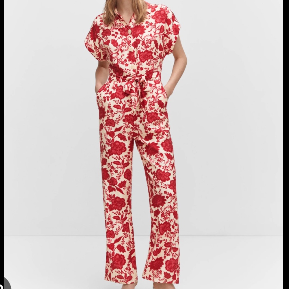Mango Floral Red and White Jumpsuit